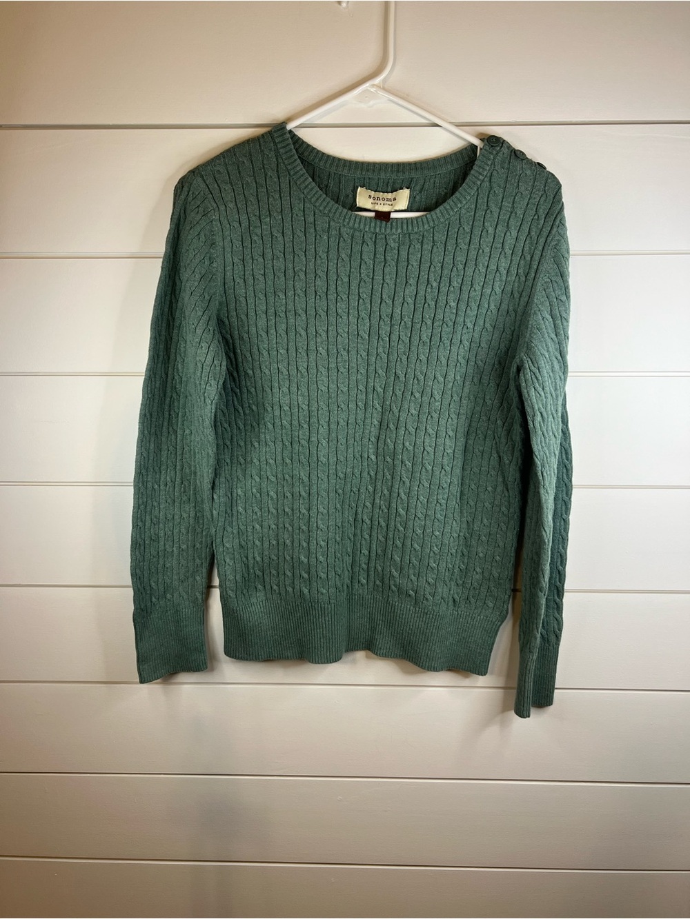 Sonoma Women’s Cable Knit Crewneck Sweater in Dusty Teal Size L